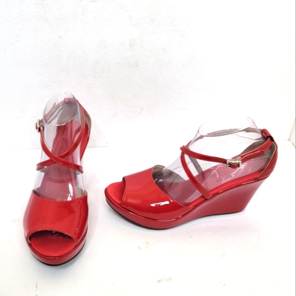AGL ATTILIO GIUSTI LEOMBRUNI WEDGES SANDALS RED PATENT LEATHER SIZE 40 - Picture 1 of 14